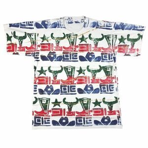 Vintage Cowboy T Shirt Mens Size XL 90s All Over Print Texas Cow Skull Rodeo